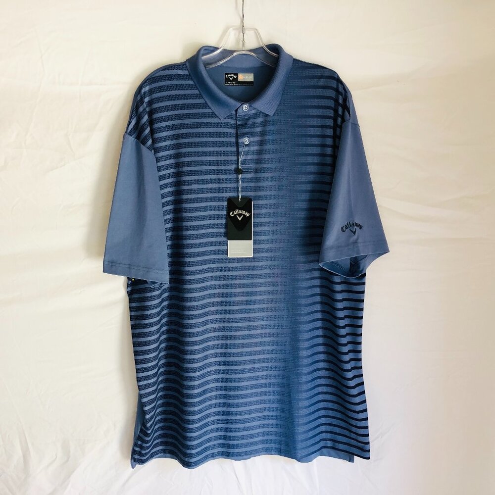 NEW Callaway Opti Dri Men's Size XL Blue Striped Golf Polo Shirt